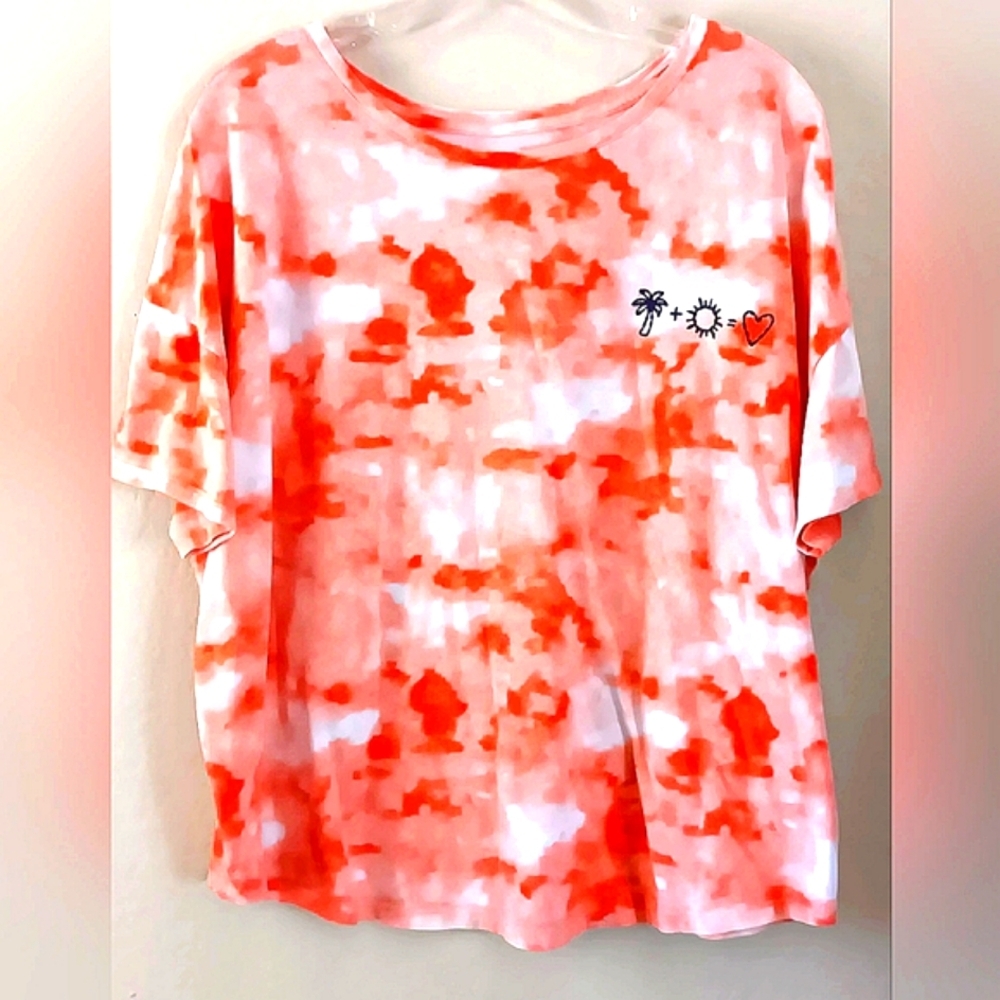 3/10 OLD NAVY Tye Dye Tee XXL Embroidered Beachy Orange White Summer Plus